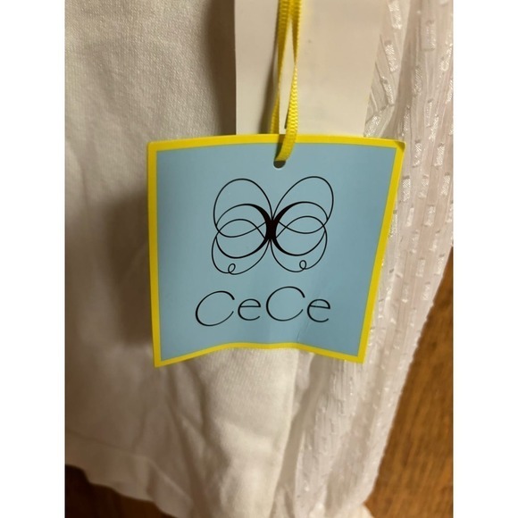 CeCe Cotton Blend Long Sheer Swiss Dot Balloon Sleeves Size S - Picture 7 of 11